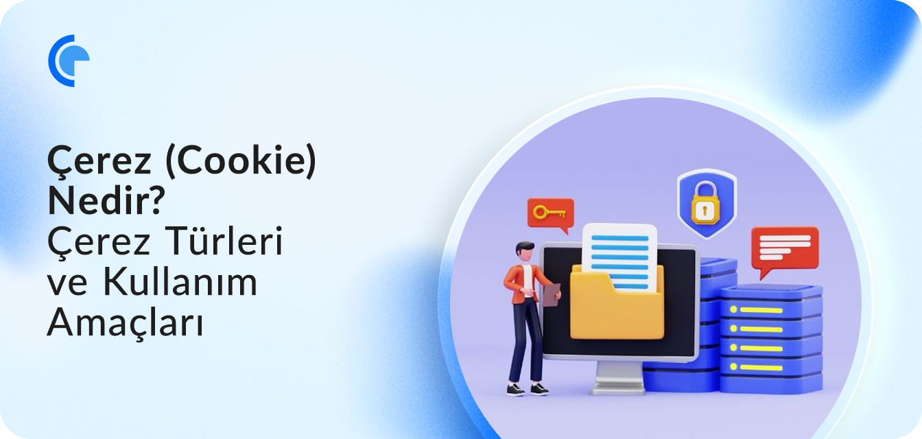 Çerez nedir sorusuna yanıt veren dijital veri güvenliği ve cookie yönetimi illüstrasyonu.